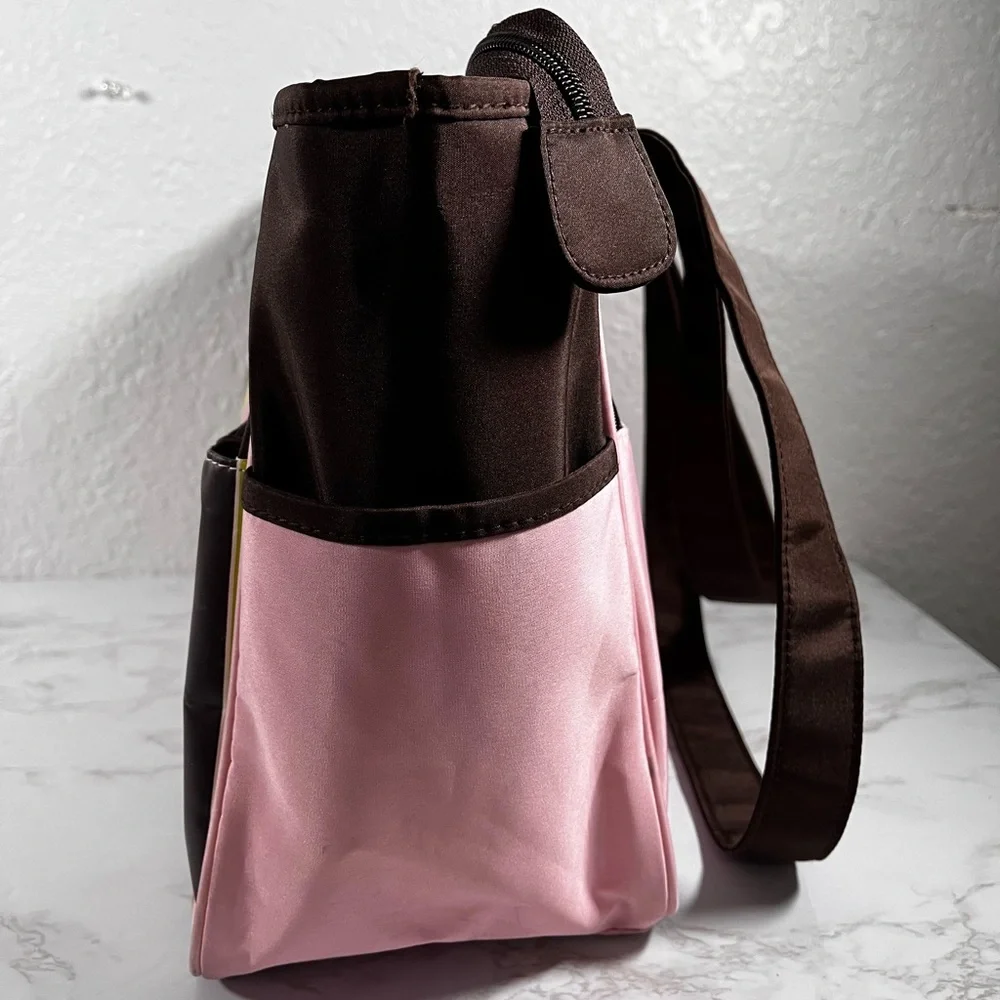 Gerber Pink and Brown Striped Diaper Bag with Changing Mat